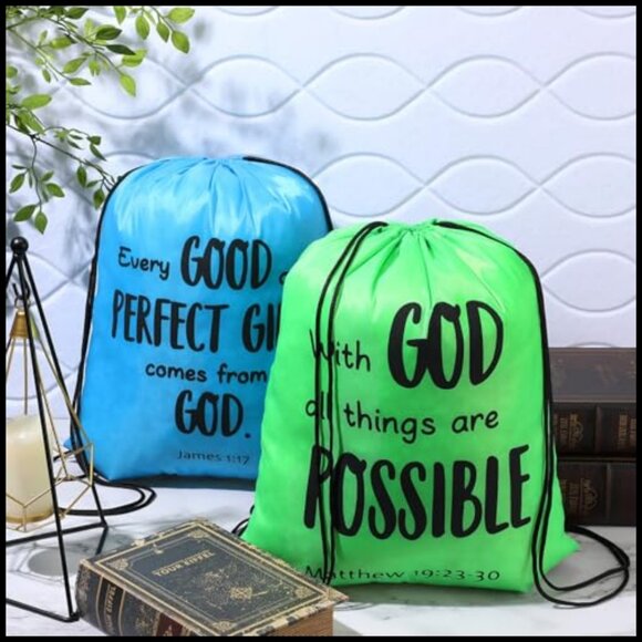 Polyester Drawstring Backpack Bulk Set Religious Gift Bags Church Use main image 4